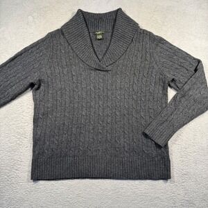 Y2K‎ Eddie Bauer Womens XL Gray Cable Knit Shawl Collar Lambswool Blend Sweater